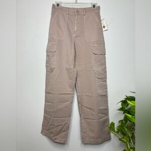M1 New Lucky Brand Twill Cargo Pants Khaki High Rise Wide Leg Cotton Soft‎ XS